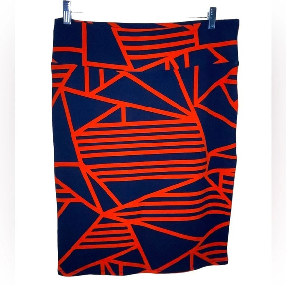 LuLaRoe Cassie Pencil Skirt Red Blue Geometric Stripes Size XL NWT - Picture 1 of 7